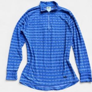 REI Blue Hiking Foliage Print Quarter Zip Lightweight Running Sweater Sz M